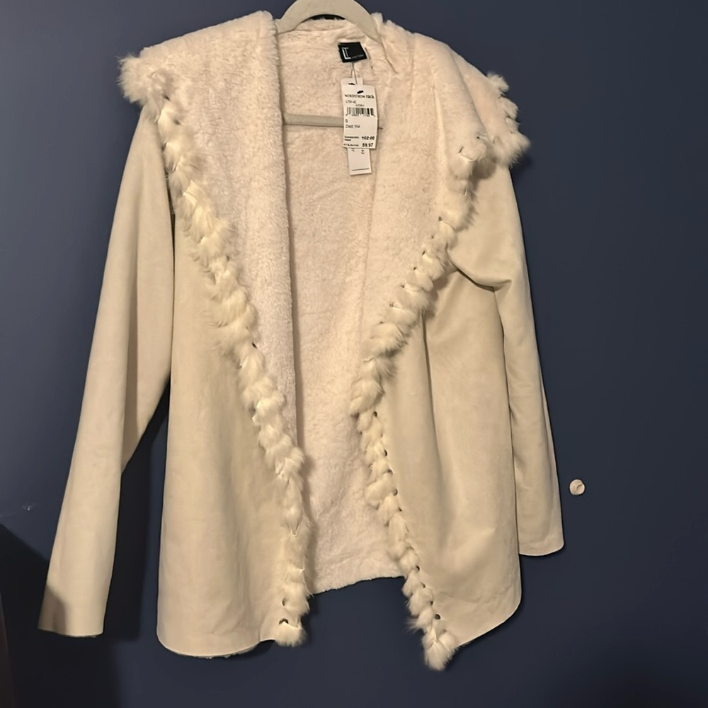 White faux suede and fur jacket